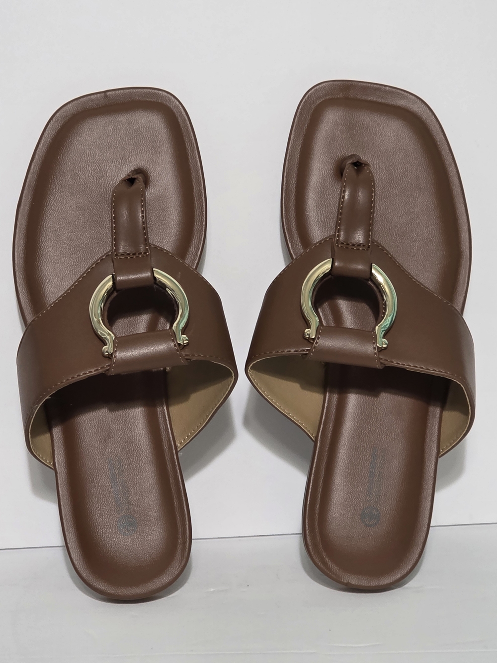 Giani Bernini Brown Slide Sandals with Gold Ring Detail